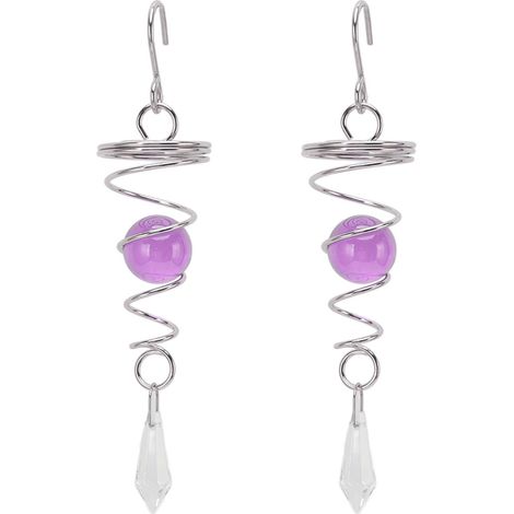 Lot de 2 carillons éoliens en spirale, stabilisateurs et boules de jardin, en acier inoxydable, violet. (1/5)