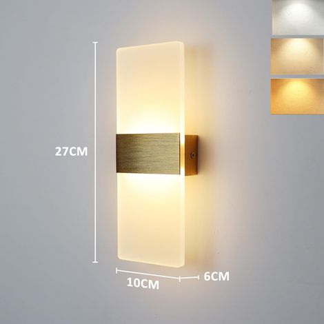 Applique haut et bas LED murale 6 W, 3 températures de couleur réglables, luminaire d'intérieur pour couloir en acrylique (1/5)