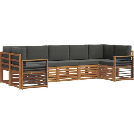 Ensemble de canapé d'angle 7 pcs Salon de jardin Naturel et Anthracite (1/5)