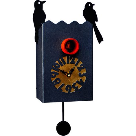 Orologio a Cucù da Parete 14X28X13Cm Pirondini Italia Duetto Nero Graffite (1/2)