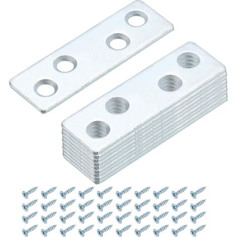 24pcs Plaque Perforée Métal de Réparation Équerre Droite, 59x19mm Plaque d'Assemblage Plate Bois avec Vis, Connecteur de Réparation, Argenté (1/5)