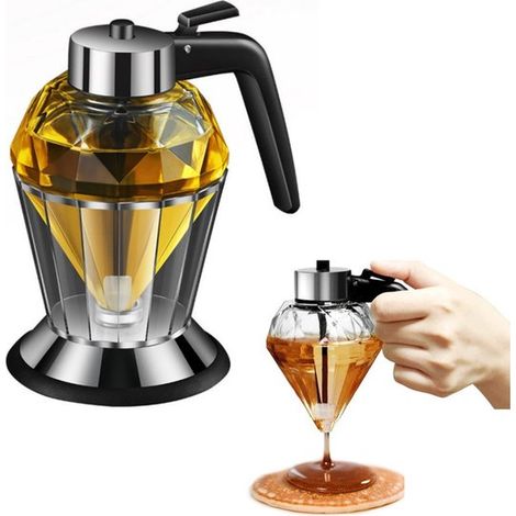 Distributeur de miel en verre (1 pièce), distributeur d'huile d'olive, distributeur de sirop, récipient à huile d'olive avec support, étanche, antidérapant, distribution facile (1/5)