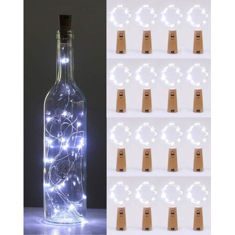 KLVGTIFS PUGuirlande lumineuse LED pour bouteille,2 m, 20 LED, étanche, adaptée pour Noël, fête, mariage, jardin,16 pièces de lumière blanche (1/5)