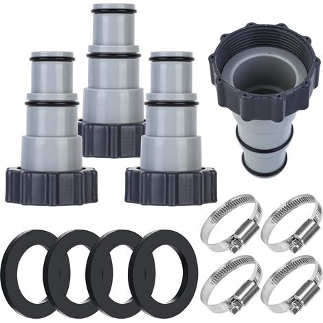 Paquete de 4 adaptadores de manguera roscados tipo A para bombas de piscina Intex, con arandelas de sujeción. (1/5)