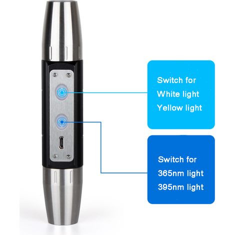 DX4 Lente Gemmologica LED UV 365/395nm – Acciaio Inox e Alluminio, Design Elegante – Ideale per Professionisti Gioiellieri e Analisi Giada