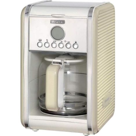 Ariete 1342, Filter Coffee Maker, Tempered Glass Coffee Pot, Capacity up to 12 Cups, 24-Hour Programmable Timer, Auto Power Off, 2000W, Beige/Cream