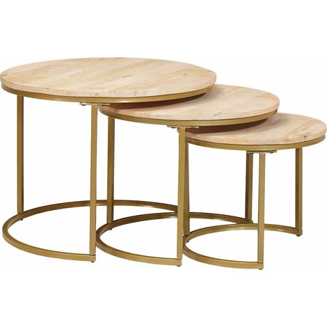 Tables basses gigognes 3 pcs Table de salon Table de café Bois de mangue massif et acier (1/4)