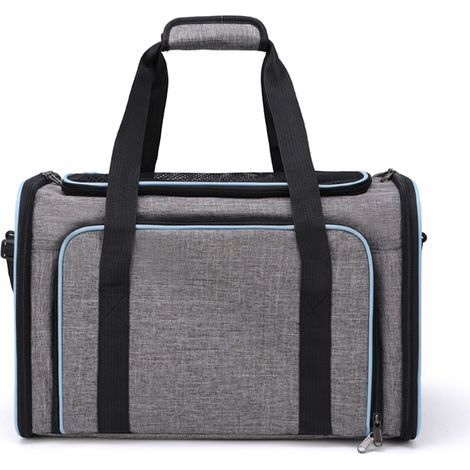 Cat carrier bag, foldable and expandable outdoor portable pet bag, breathable cat cage, backpack for small, medium and large cats, Grey with blue wrap (1/5)