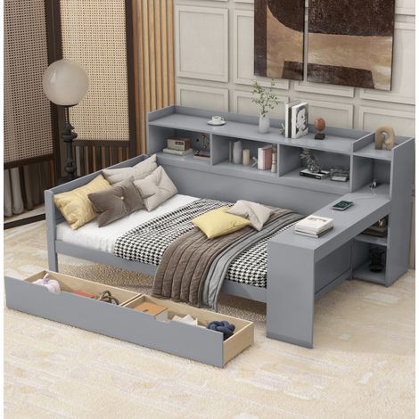 Letto struttura letto con scrivania cassetti grigio OKMYHOME (1/5)