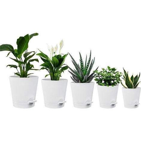 Lot de 5 pots à arrosage automatique de 12,5 cm pour plantes d'intérieur, avec trous de drainage et mèche. (1/4)