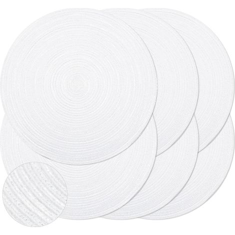 Lot de 6 sets de table ronds tressés de 38,1 cm pour tables de salle à manger, sets de table tissés naturels résistants à la chaleur (blanc argenté)'Blanc Argenté L'Blanc Argenté'L