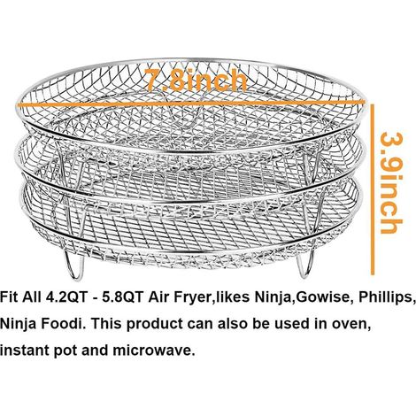 Ensemble de 3 supports pour friteuse à air chaud : trois grilles empilables pour déshydrateur, en acier inoxydable 304, accessoires inclus. (1/5)