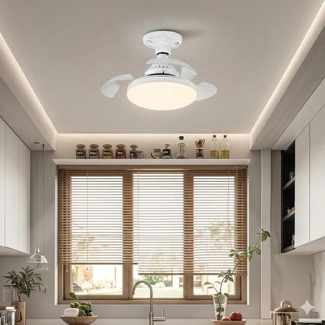 Ventilador de techo con luz, 38 cm, silencioso, 30 W, pequeño, LED regulable, 3 velocidades, casquillo E27, aspas ocultas. (1/5)