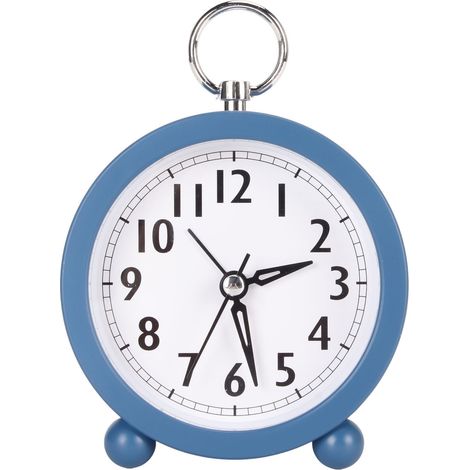 Réveil multifonction silencieux rond bleu, design simple élégant, pour bureau chambre maison (1/5)