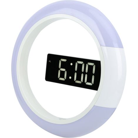Reloj de pared LED SJLERST de estilo moderno e innovador, decoración para el hogar con función de alarma y luz indicadora de temperatura, color blanco. (1/3)