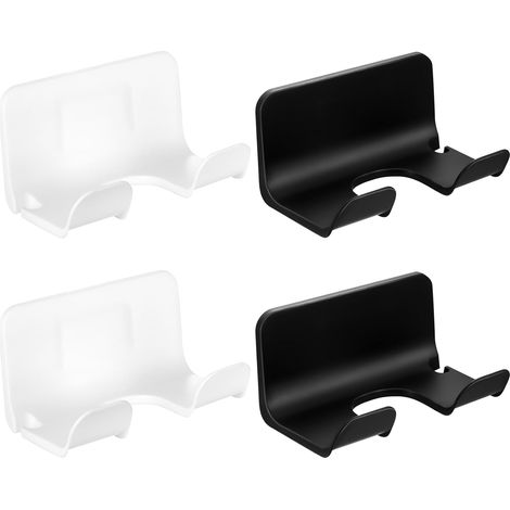 4 soportes adhesivos de pared para secadores de pelo, blancos y negros, para hoteles.