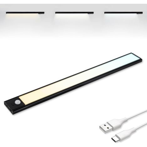 LED-Streifenleuchte für Kleiderschränke mit Bewegungssensor, wiederaufladbar per USB-C, 3 Farbtemperaturen, dimmbar, mit Magnetstreifen für Kleiderschränke und Flure, 40 cm, Schwarz (1/5)