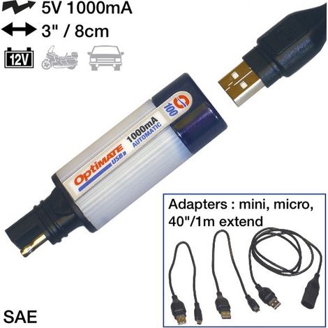 ACCESSOIRE CHARGEUR USB ET CABLE TECMATE OPTIMATE 0100 T100