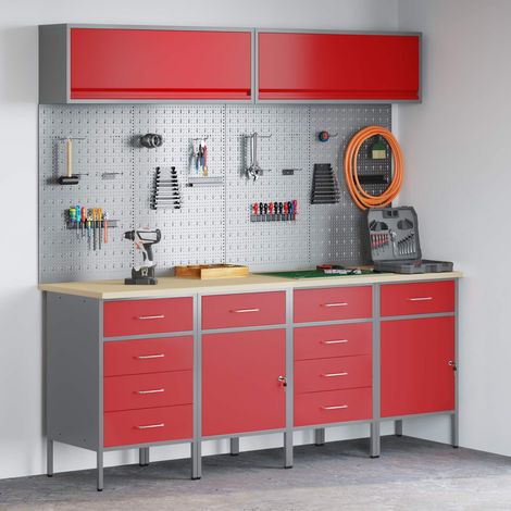 Ensemble de placards de travail avec tiroir 10 pcs Rouge