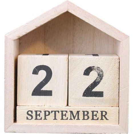 Calendrier Perpétuel Vintage en Bois, Déco Bureau Rustique en Forme de Maison, Calendrier à Blocs Style Shabby Chic pour Maison/Bureau (Couleur Naturelle) (1/4)