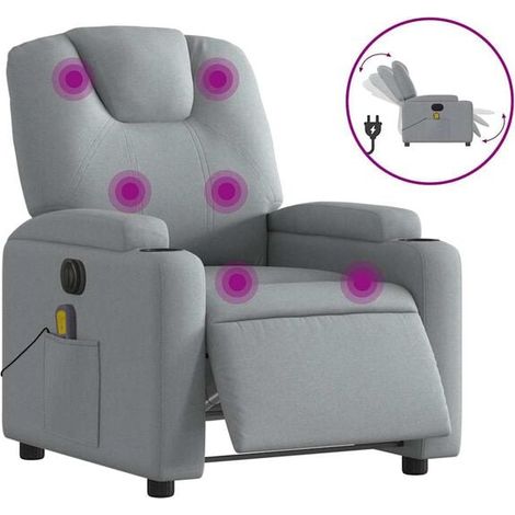 Chaise longue électrique réglable en tissu gris clair avec fonction de massage intégrée – Relaxation ergonomique, inclinaison motorisée et contrôle tactile (1/5)