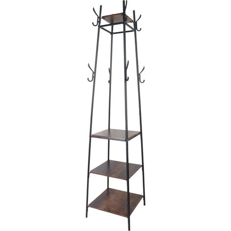 Appendiabiti da ingresso in design industriale con 8 ganci e 4 ripiani 180 x 40 x 40 cm in metallo nero 130017679