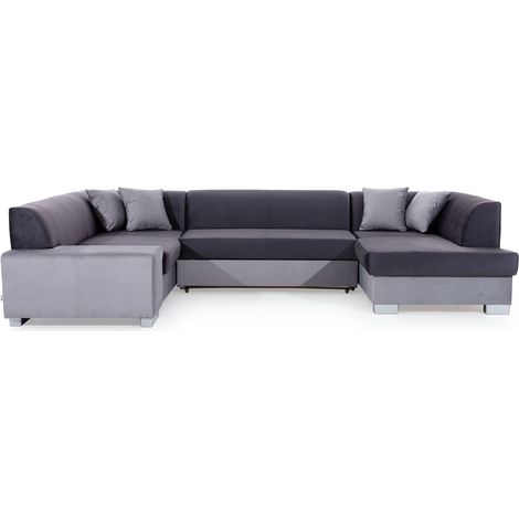 Canapé panoramique en U Gris foncé convertible 6 places HAVANE avec assise profonde (1/4)