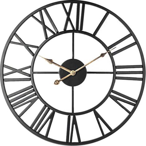 Horloge murale silencieuse vintage 50cm – Métal noir-or – Chiffres romains décoratifs – Antirouille et durable (1/5)