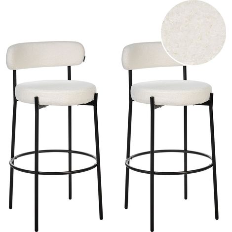 Set di 2 sedie da bar tessuto bouclé bianco con gambe in acciaio nero Allison