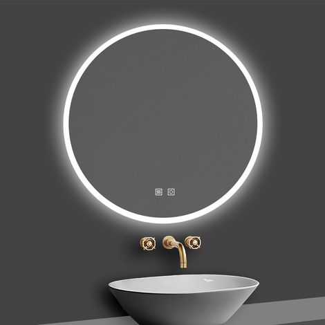 Espejo de Ducha Casa Espejo de baño con luz LED tres colores,redondo,80 x 80 cm, con función antinieble,brillo ajustable ,memoria agapada. (1/5)