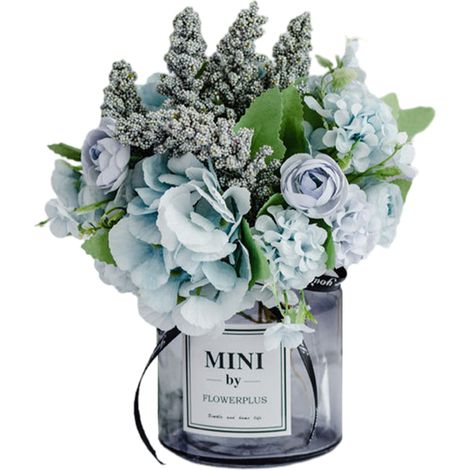 Fleurs artificielles en vase, composition florale avec vase, hortensias décoratifs (1/5)