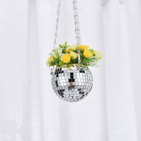 Juego de 2 macetas colgantes decorativas con forma de bolas de discoteca, de gran capacidad y diseño multifuncional para plantas en cualquier lugar – capacidad 20 x 20 x 17 cm (1/5)