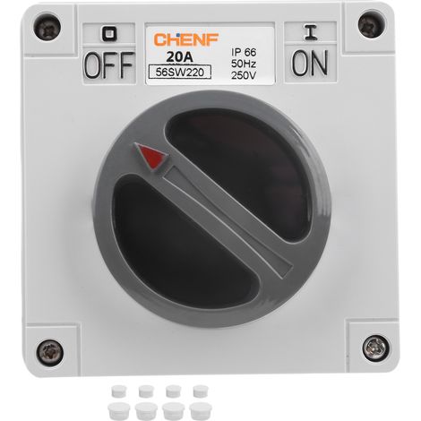 Prise d'extérieur étanche et anti-poussière avec boutons rotatifs d'isolation marche/arrêt et voyants lumineux, 250 V (2 pôles, 20 A) (1/5)