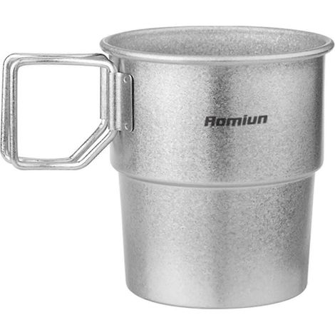 Stapelbare Campingbecher aus Titan, 300 ml, mit faltbarem Griff, wiederverwendbar, aus Metall