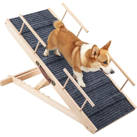 Trintion Adjustable Wooden Dog Ramp Height Adjustable 30-60 Cm Non-Slip Carpet & Foldable Design For Cars Beds Sofas Supports 100kg Dog Ramp Foldable Height Adjustable Pet Stairs Non-Slip Ramp