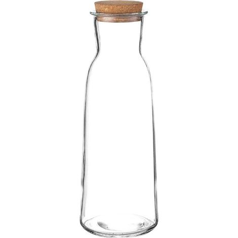 Caraffa con tappo bottiglia vetro brocca acqua succhi limonata bevande fredde bianca 1 l liscio trasparente