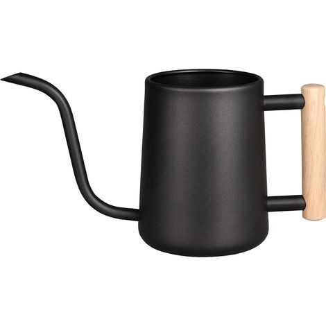 arrosoir pour plantes d'intérieur - 1l - En acier inoxydable - Avec long bec et poignée en bois confortable - Noir (1/5)