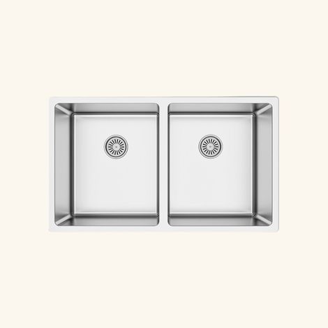Évier inox sous-plan 2 bacs 750x440 mm – Évier sans égouttoir – Meuble sous évier 80 cm minimum – Vidage manuel inclus – Luisina (1/4)