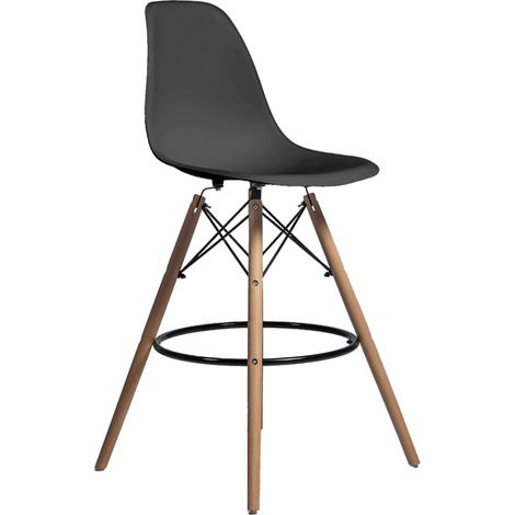 ORION91oficial® - Taburete Alto Estilo Nórdico Respaldo Polipropileno Color Gris Oscuro Patas en Madera Haya (46,5x55x105 cm) Comedor Oficina Restaurante Bar Hostelería Cocina – sp (1/5)