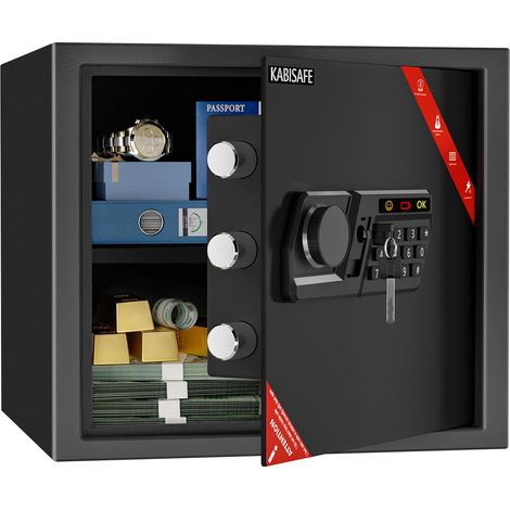 Coffre-fort 30L Acier Verrou à code Clés Type-C Alarme code erroné Éclairage LED Mural Poser Pour Maison Bureau Hôtel Sécuriser Bijoux Argent Documents A4 (1/5)