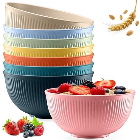 8 Bols Céréales Plastique, Saladiers Réutilisables, Bol Soupe Incassable, Coupe Salade Grands, Sécurité Lave-Vaisselle & Micro-Ondes, Saladier Léger pour Ramen, Déjeuner, Fruits, Pâtes, Dessert (1/5)