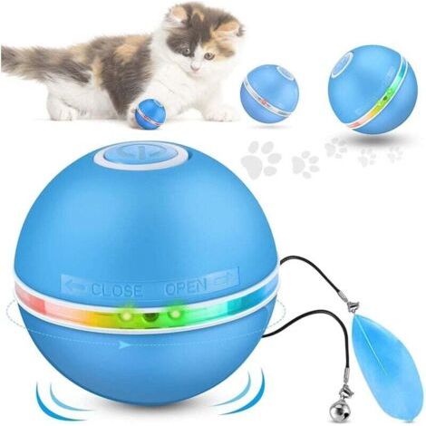 Pair Interaktiver Katzenball mit LED-Beleuchtung, automatischer Drehball, 360°-Drehung, USB-Ladefunktion, für Hunde und Kätzchen, Blau
