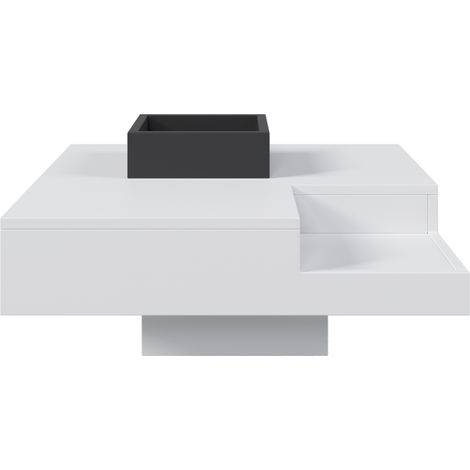 Mesa de centro blanca y negra 72 x 72 x 30 cm con caja de almacenamiento extraíble y luz LED (1/5)