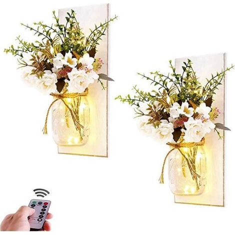 Lot de 2 lanternes murales en bois blanc, suspension rustique avec crochet intégré, boîtes lumineuses décoratives pour intérieur et Noël (1/4)