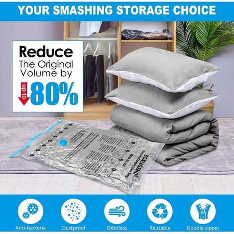 20pcs Housses de Compression sous Vide pour Vêtements + Pompe à Mains Sacs de Rangement Voyage Réutilisables Étuis Imperméables pour Pulls et Couettes (1/3)