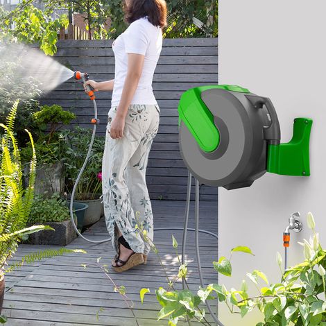GARDEBRUK® Schlauchtrommel 30 + 2m Schlauchaufroller Handbrause 7 Funktionen 180° Schwenkbar Aufwickelstopper