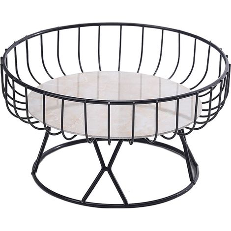 Corbeille à Fruits Design Creux sur Pied Haut en Fer Marbrel Décoratif Pratique pour Service S Noir (1/5)