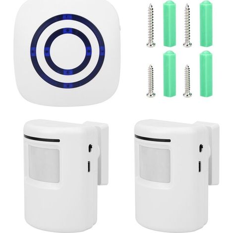 Sonnette blanc D'alarme Sonnette de Porte D'entrée Détecteur de Mouvement à Capteur Infrarouge sans Fil avec émetteur et Récepteur(Deux pour Une Norme européenne) (1/5)