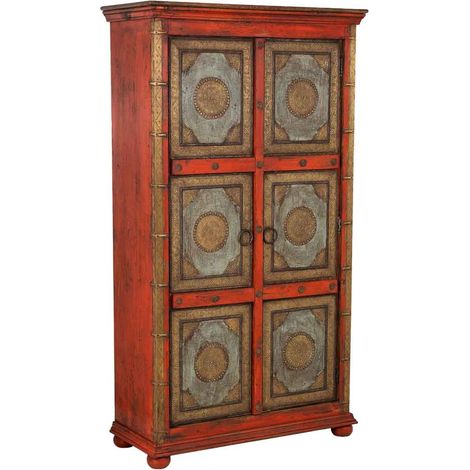 Armario de madera tallado rojo 102x44x183 (1/5)