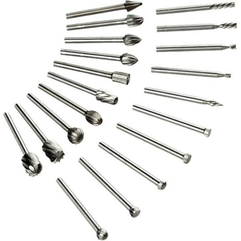 Lntyq 20 Pcs Fraises Rotatives,Jeu de Fraises en Carbure,HSS Burrs Rotatives Embouts Compatible avec Dremel,Tige Outil Rotatif Pour Meuleuse Travail du Bois, Polissage Métal, Gravure, Perçage (1/5)